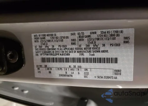 2023 Ford F150 Raptor z USA, uszkodzony, nr VIN 1FTFW1RG2PFA95389